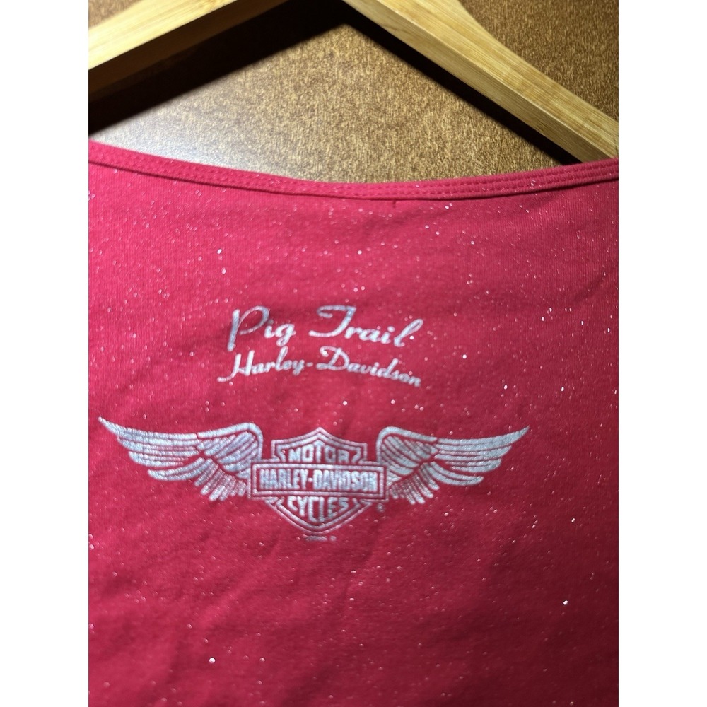 Harley Davidson Pig Trail Red Glitter Long Sleeve Shirt Womens L Vintage Y2K - Picture 5 of 7
